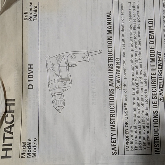 Hitachi Electric 3/8" Chuckless D 10VH Drill W/Side Handle & Crush Proof Case - Picture 6 of 7